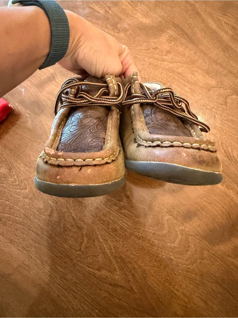 Twister Kids Brown Suede Moccasin Shoes with Embossed Leather